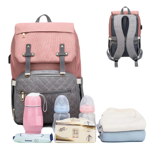 Sac à dos à langer avec tapis à langer - Noir, beige, gris, bleu ou rose - Elmi™
