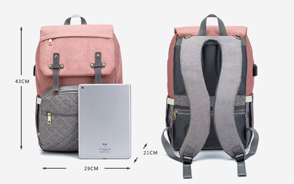 Sac à dos à langer avec tapis à langer - Noir, beige, gris, bleu ou rose - Elmi™