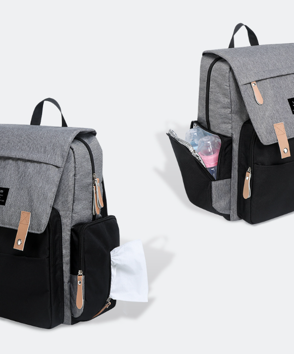 Sac à dos à Langer grande capacité en Noir, beige, gris ou bleu - BagelyNest
