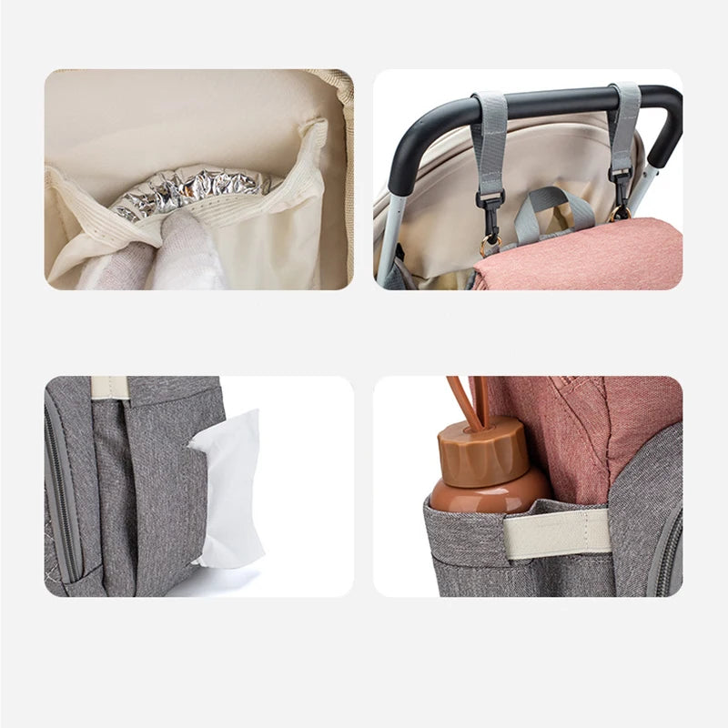 Sac à dos à langer avec tapis à langer - Noir, beige, gris, bleu ou rose - Elmi™