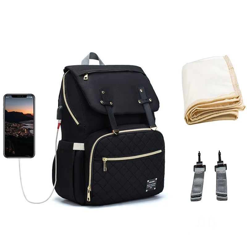 Sac à dos à langer avec tapis à langer - Noir, beige, gris, bleu ou rose - Elmi™