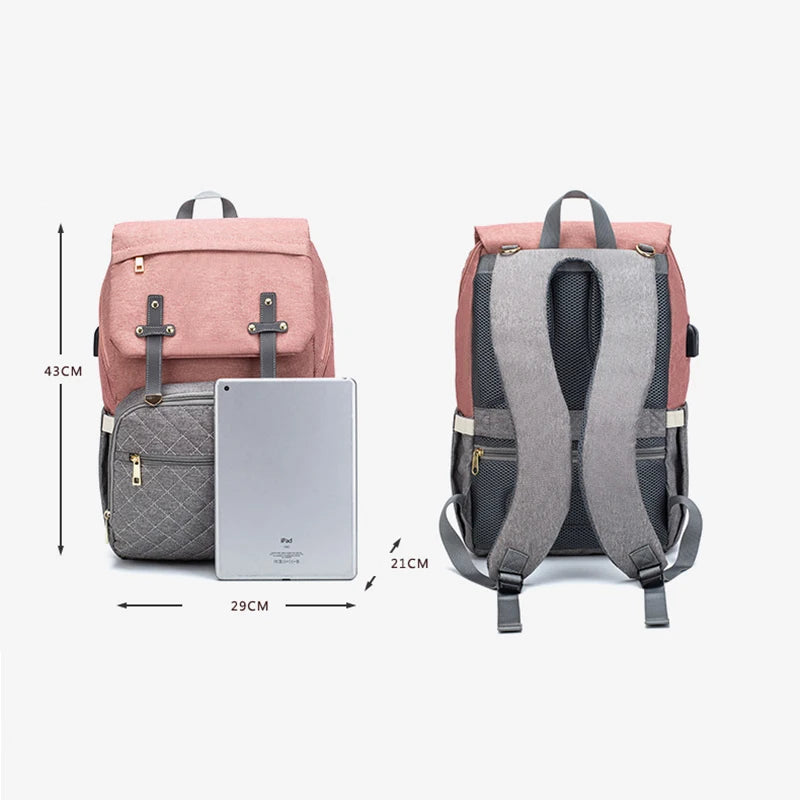Sac à dos à langer avec tapis à langer - Noir, beige, gris, bleu ou rose - Elmi™