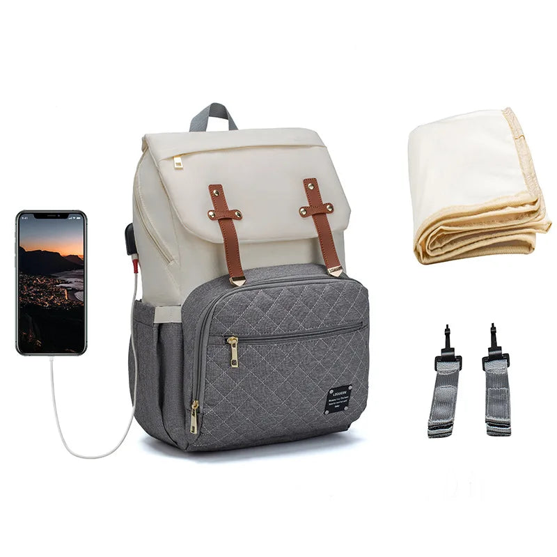 Sac à dos à langer avec tapis à langer - Noir, beige, gris, bleu ou rose - Elmi™