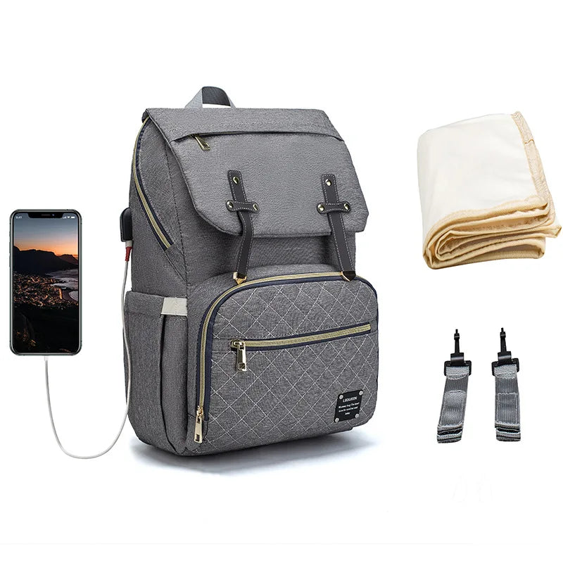 Sac à dos à langer avec tapis à langer - Noir, beige, gris, bleu ou rose - Elmi™