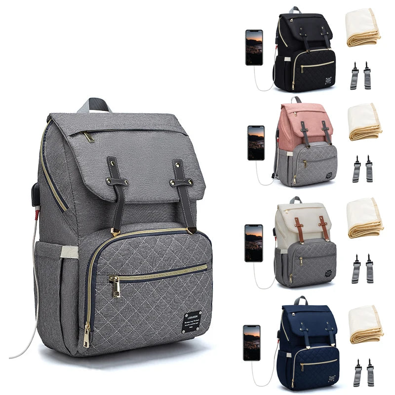 Sac à dos à langer avec tapis à langer - Noir, beige, gris, bleu ou rose - Elmi™