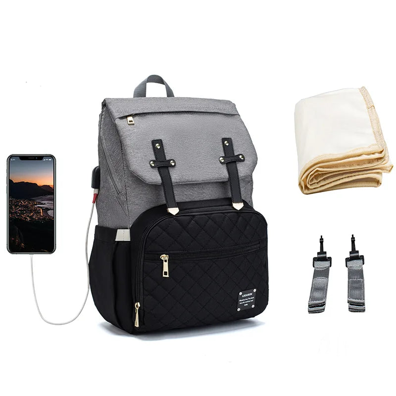 Sac à dos à langer avec tapis à langer - Noir, beige, gris, bleu ou rose - Elmi™