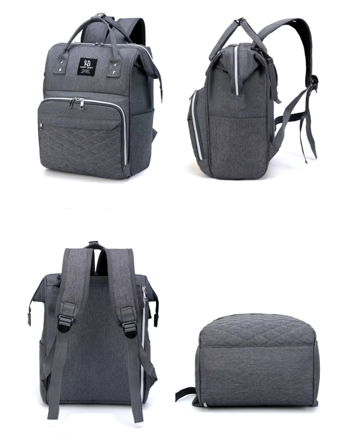 Sac à dos à langer grande capacité avec Port USB en noir, gris, bleu