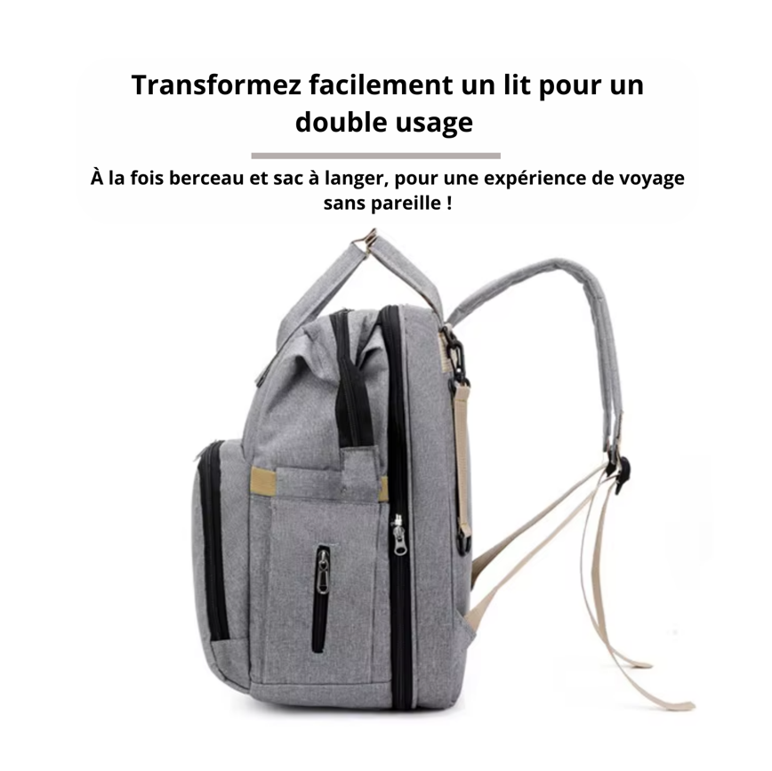 Sac à Langer Multifonction 3-en-1 – Lit d'appoint intégré Noir, gris