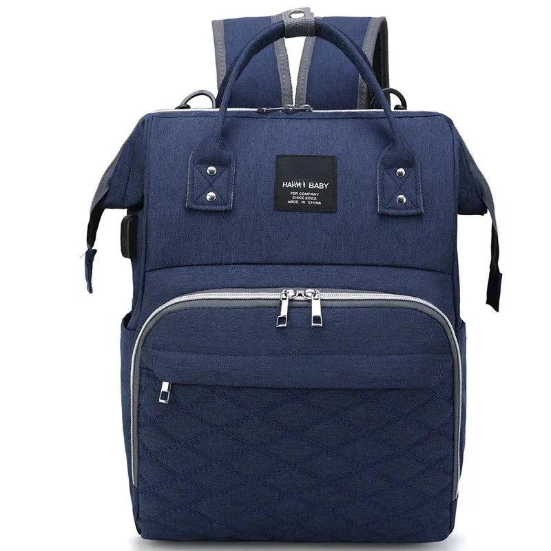 Sac à dos à langer grande capacité avec Port USB en noir, gris, bleu