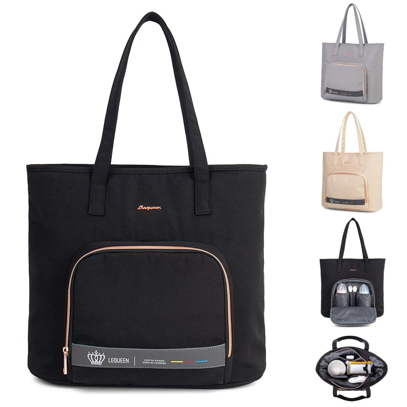 Sac à langer noir, rose ou gris (style tote) – Élégant, spacieux et multifonction