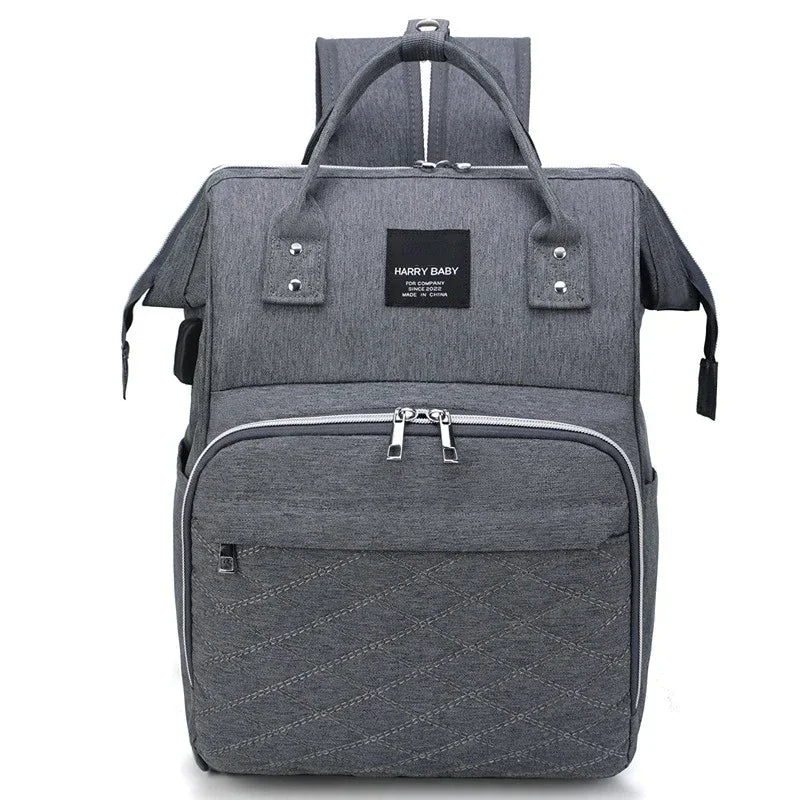 Sac à dos à langer grande capacité avec Port USB en noir, gris, bleu