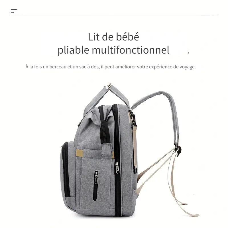 Sac à Langer Multifonction 3-en-1 – Lit d'appoint intégré Noir, gris